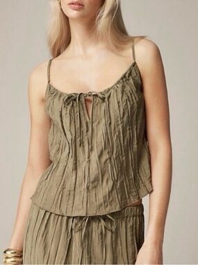 J.Crew Crinkled Tank Top in Umber Olive | XL | NWT